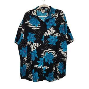 Vintage 80s Button Shirt Cabrais 18W Flowers Floral Hawaiian Top Oversized